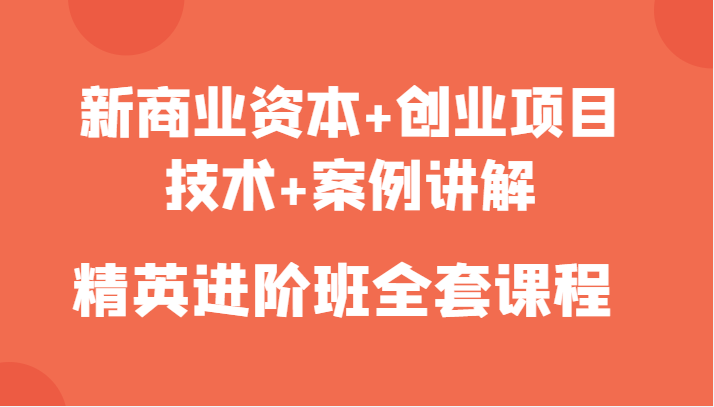 新商业资本+创业项目，技术+案例讲解，精英进阶班全套课程